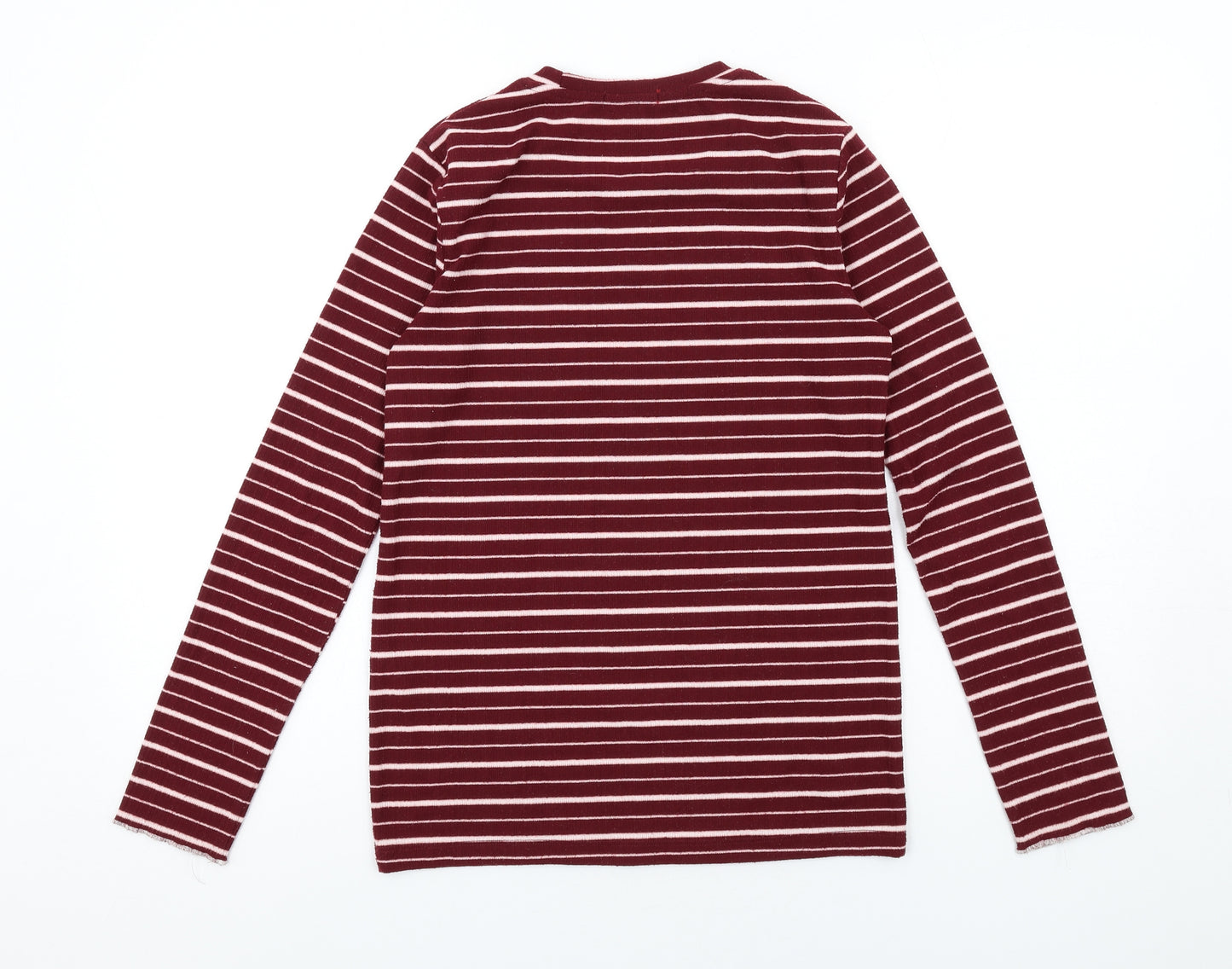 PDI Womens Red Striped Polyester Basic T-Shirt Size S Round Neck