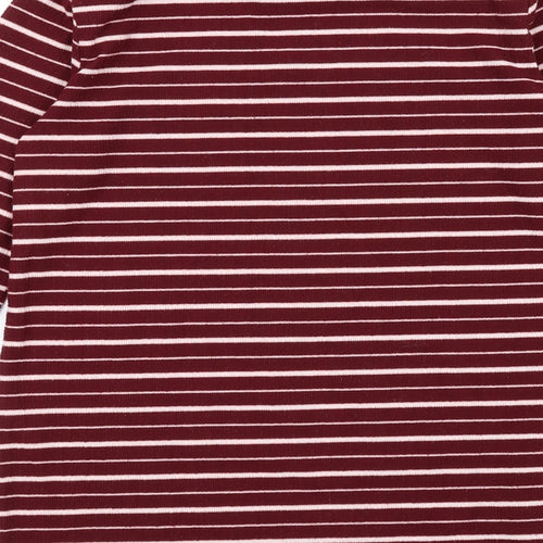 PDI Womens Red Striped Polyester Basic T-Shirt Size S Round Neck