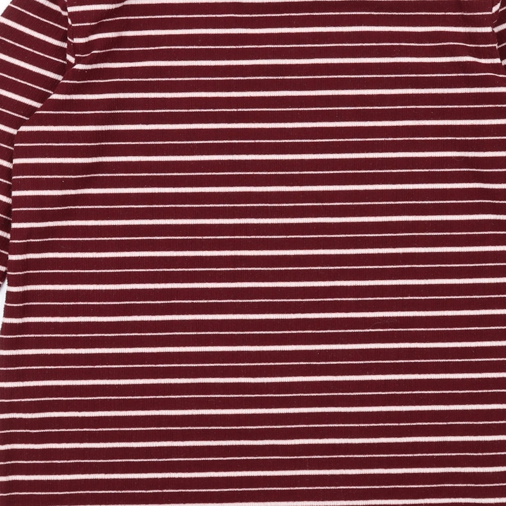 PDI Womens Red Striped Polyester Basic T-Shirt Size S Round Neck