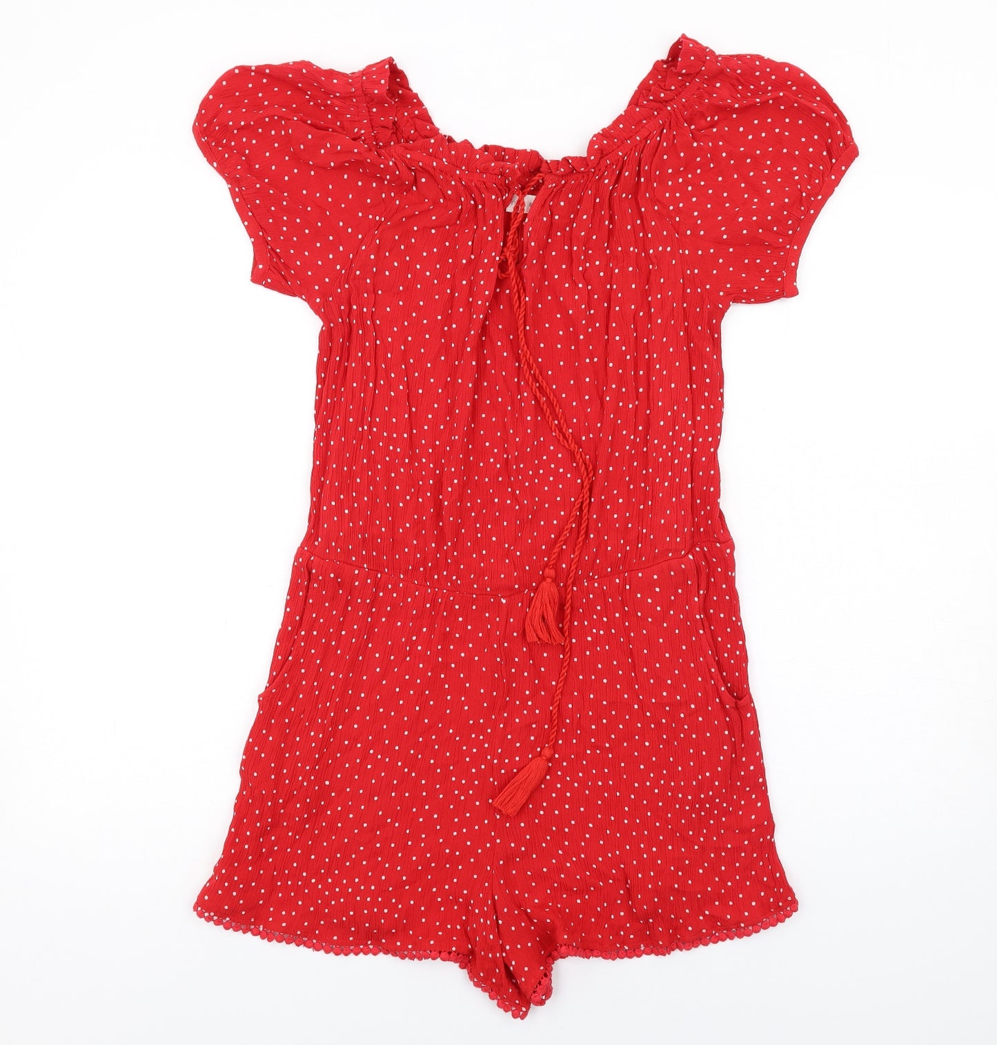NEXT Womens Red Polka Dot Viscose Playsuit One-Piece Size 14 Pullover