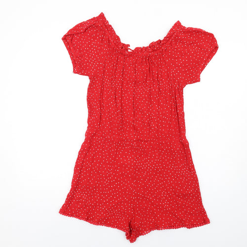 NEXT Womens Red Polka Dot Viscose Playsuit One-Piece Size 14 Pullover