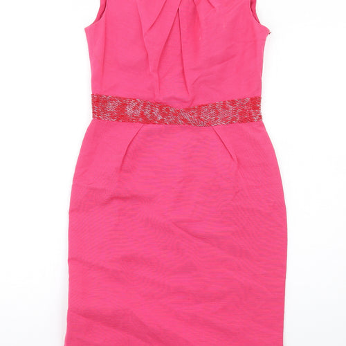 L.K. Bennett Womens Pink Cotton Pencil Dress Size 8 Boat Neck Zip - Embellished