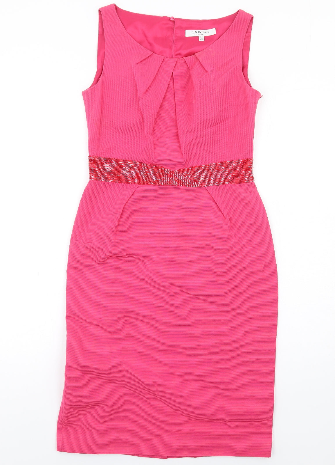 L.K. Bennett Womens Pink Cotton Pencil Dress Size 8 Boat Neck Zip - Embellished