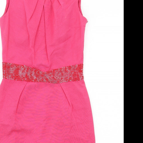 L.K. Bennett Womens Pink Cotton Pencil Dress Size 8 Boat Neck Zip - Embellished