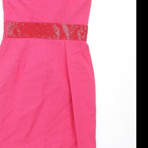 L.K. Bennett Womens Pink Cotton Pencil Dress Size 8 Boat Neck Zip - Embellished