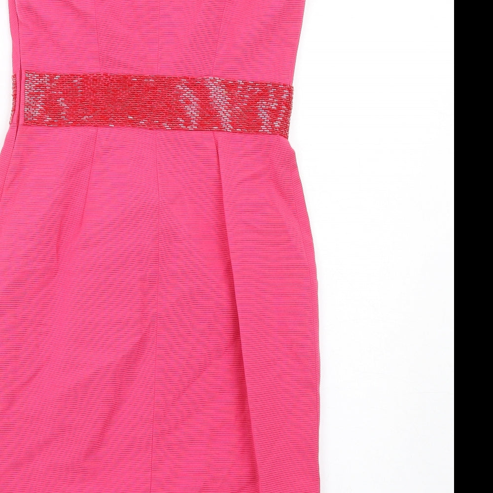 L.K. Bennett Womens Pink Cotton Pencil Dress Size 8 Boat Neck Zip - Embellished