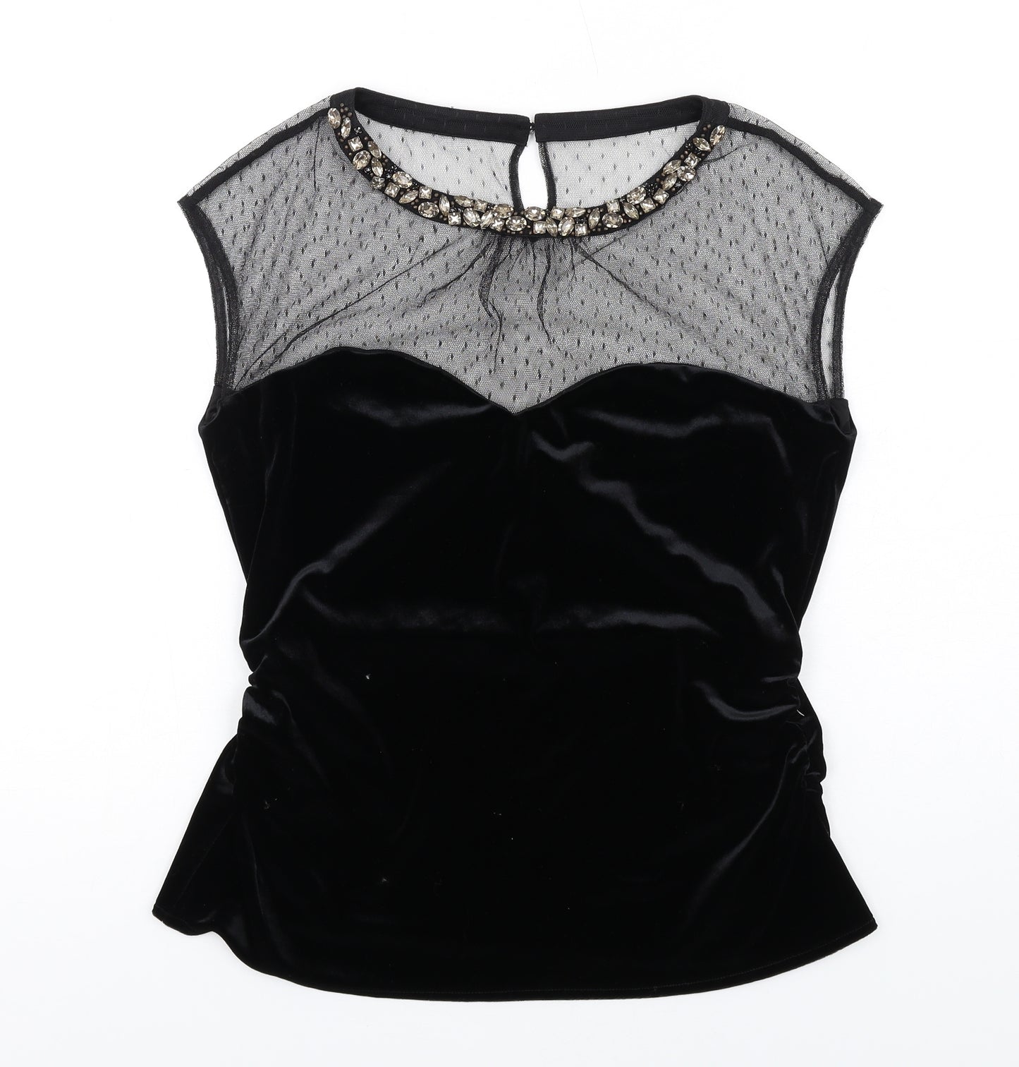 Coast Womens Black Polyester Basic Tank Size 14 Round Neck - Lace Details