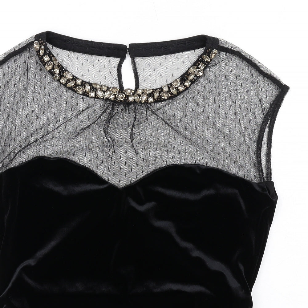 Coast Womens Black Polyester Basic Tank Size 14 Round Neck - Lace Details