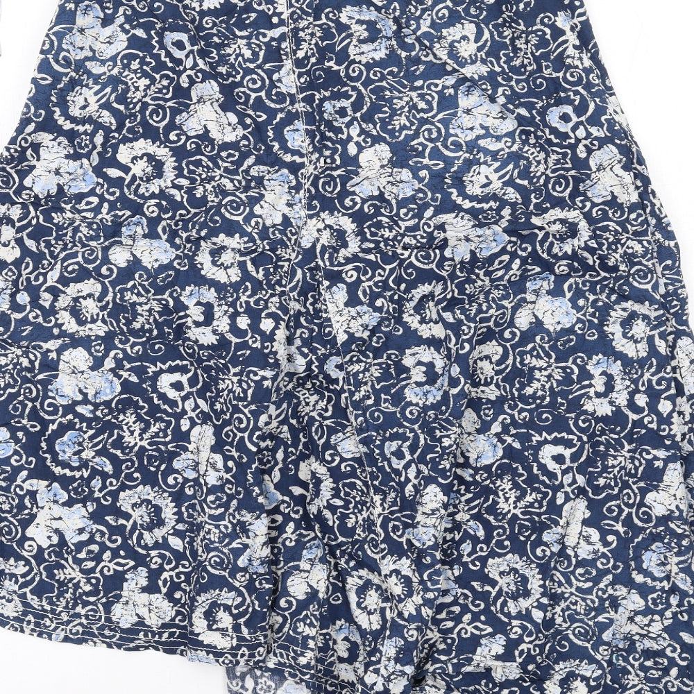 NEXT Womens Blue Geometric Cotton Peasant Skirt Size 12 Zip