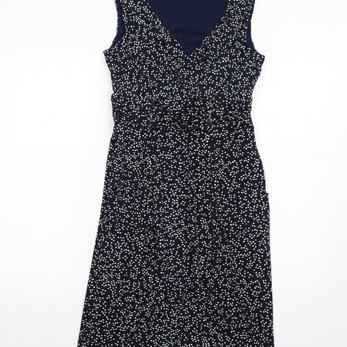 John Lewis Womens Blue Polka Dot Polyester Shift Size 10 V-Neck Pullover