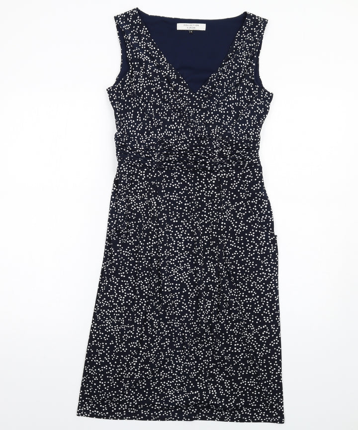John Lewis Womens Blue Polka Dot Polyester Shift Size 10 V-Neck Pullover