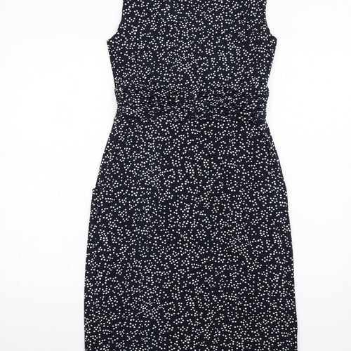 John Lewis Womens Blue Polka Dot Polyester Shift Size 10 V-Neck Pullover