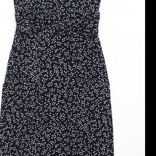 John Lewis Womens Blue Polka Dot Polyester Shift Size 10 V-Neck Pullover