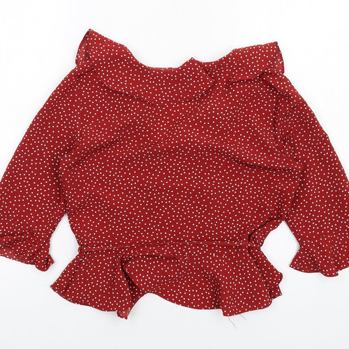 Topshop Womens Red Polka Dot Polyester Cropped Blouse Size 8 Collared