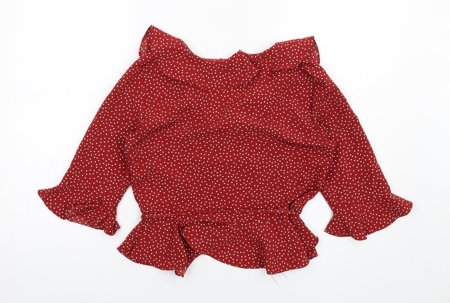 Topshop Womens Red Polka Dot Polyester Cropped Blouse Size 8 Collared