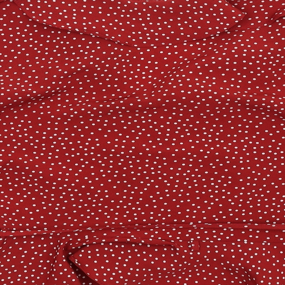 Topshop Womens Red Polka Dot Polyester Cropped Blouse Size 8 Collared