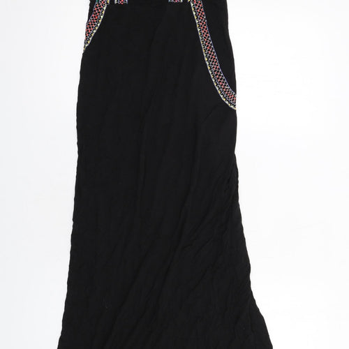 Topshop Womens Black Geometric Viscose Maxi Size 6 Square Neck Button