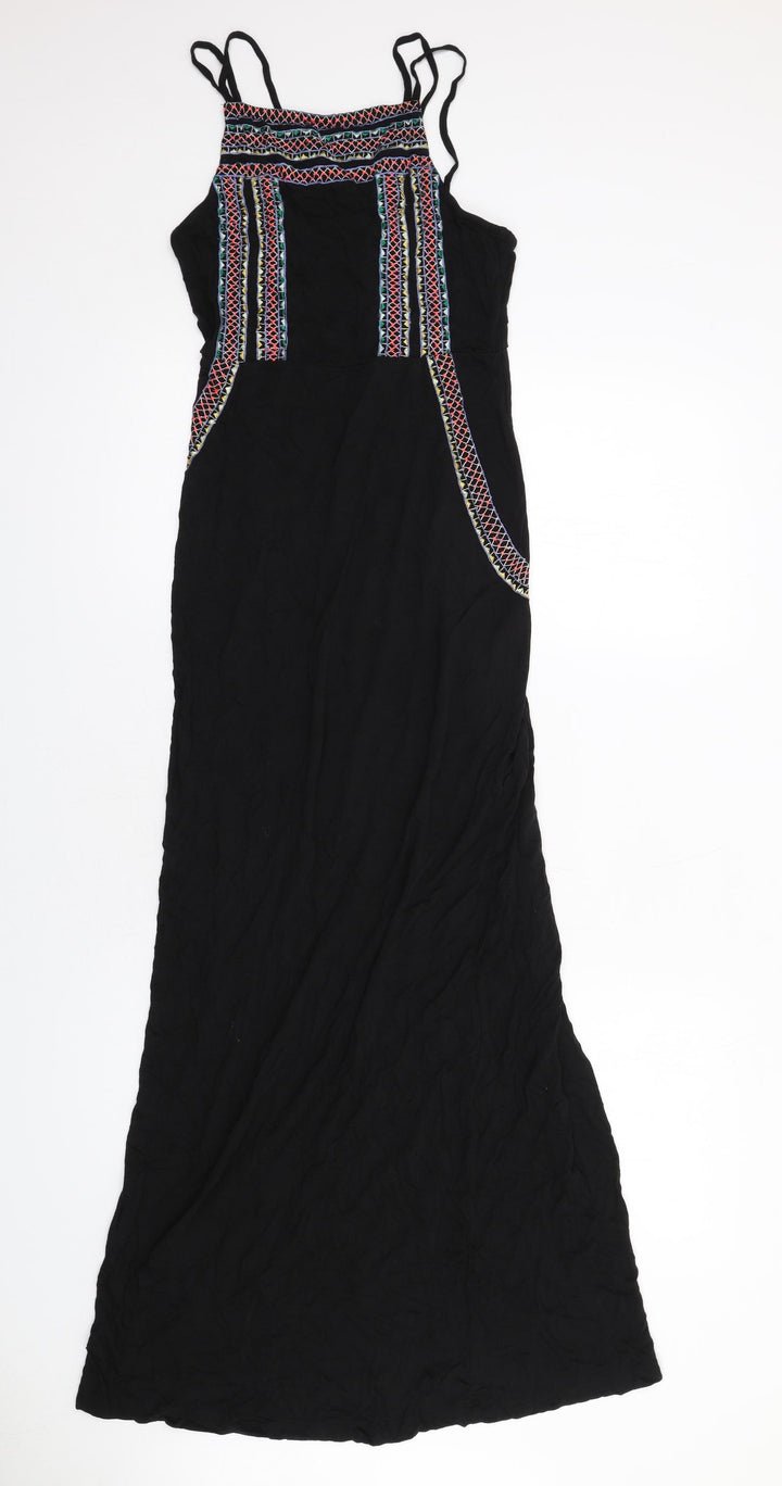 Topshop Womens Black Geometric Viscose Maxi Size 6 Square Neck Button
