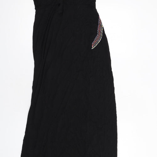 Topshop Womens Black Geometric Viscose Maxi Size 6 Square Neck Button