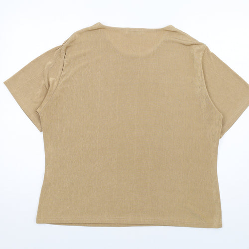 Damart Womens Beige Polyester Basic T-Shirt Size 24 Round Neck