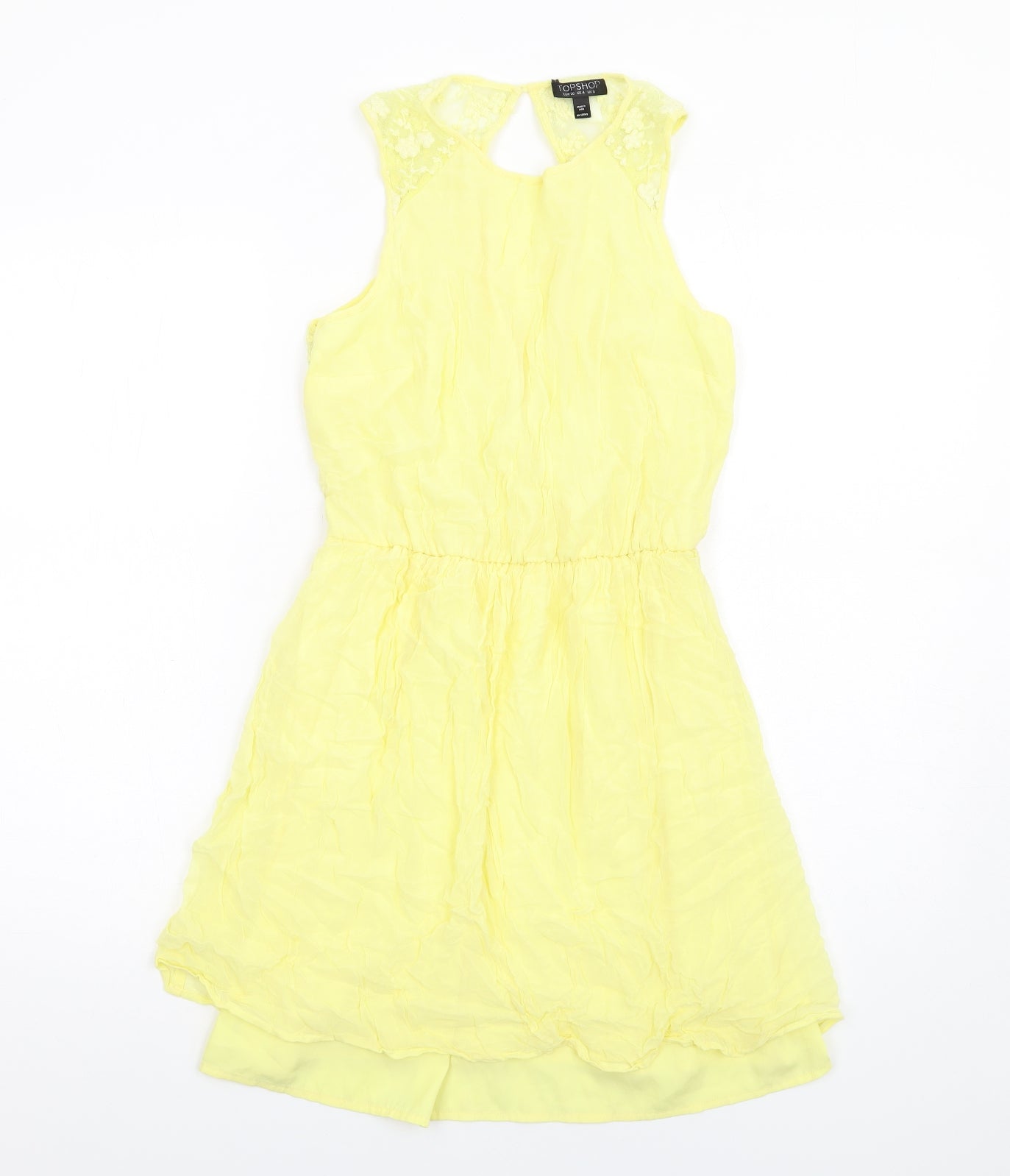 Topshop Womens Yellow Cupro Fit & Flare Size 8 Round Neck Button
