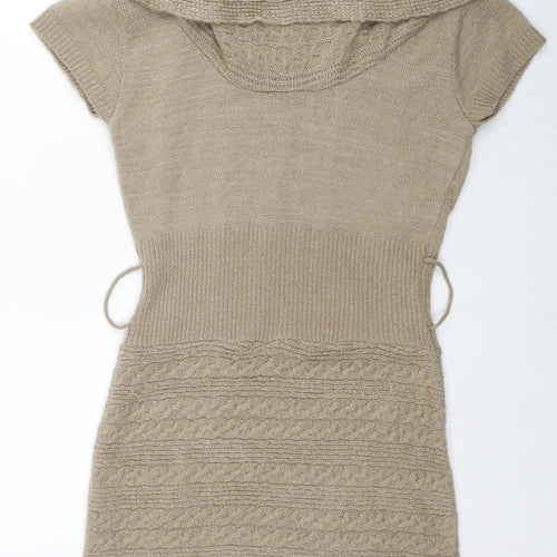 Pout Womens Beige Acrylic Jumper Dress Size M Roll Neck Pullover - Size S-M