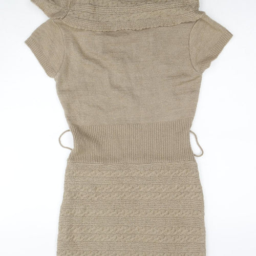 Pout Womens Beige Acrylic Jumper Dress Size M Roll Neck Pullover - Size S-M