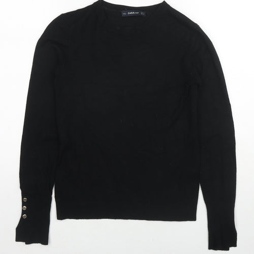 Zara Womens Black Round Neck Polyester Pullover Jumper Size S