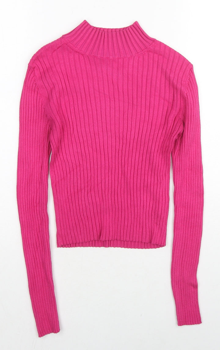 Stradivarius Womens Pink High Neck Viscose Pullover Jumper Size S