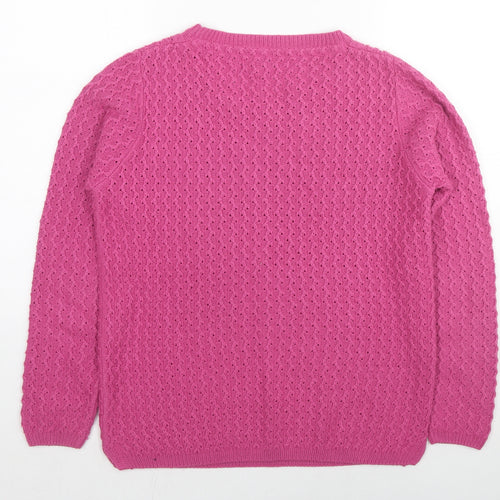 EWM Womens Pink Round Neck Acrylic Pullover Jumper Size 10 - Size 10-12