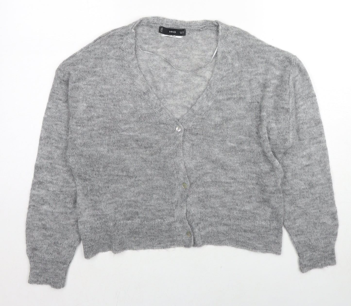 Mango Womens Grey V-Neck Polyamide Cardigan Jumper Size S