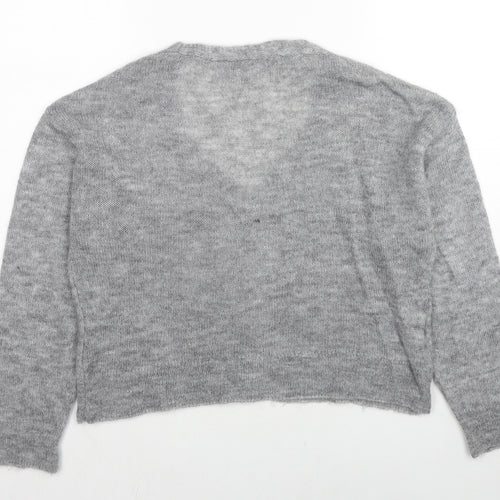 Mango Womens Grey V-Neck Polyamide Cardigan Jumper Size S