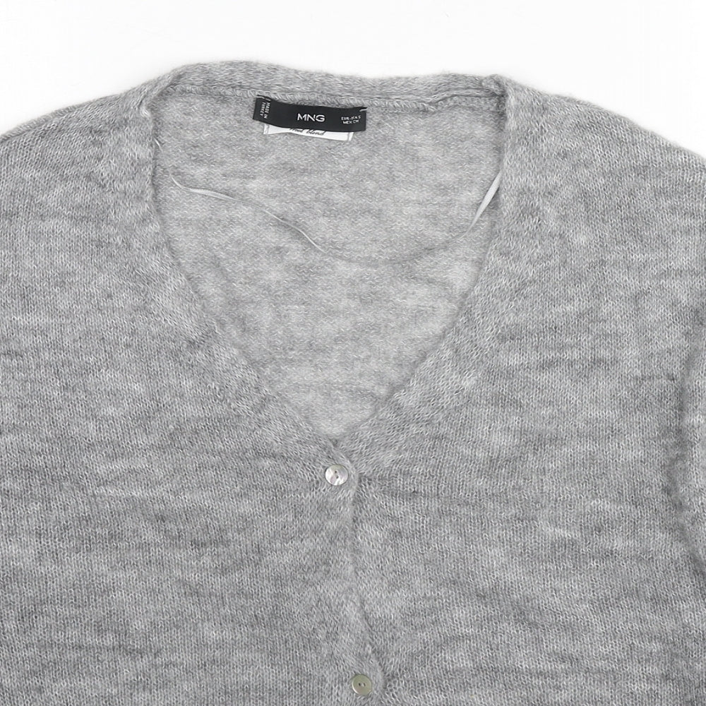 Mango Womens Grey V-Neck Polyamide Cardigan Jumper Size S
