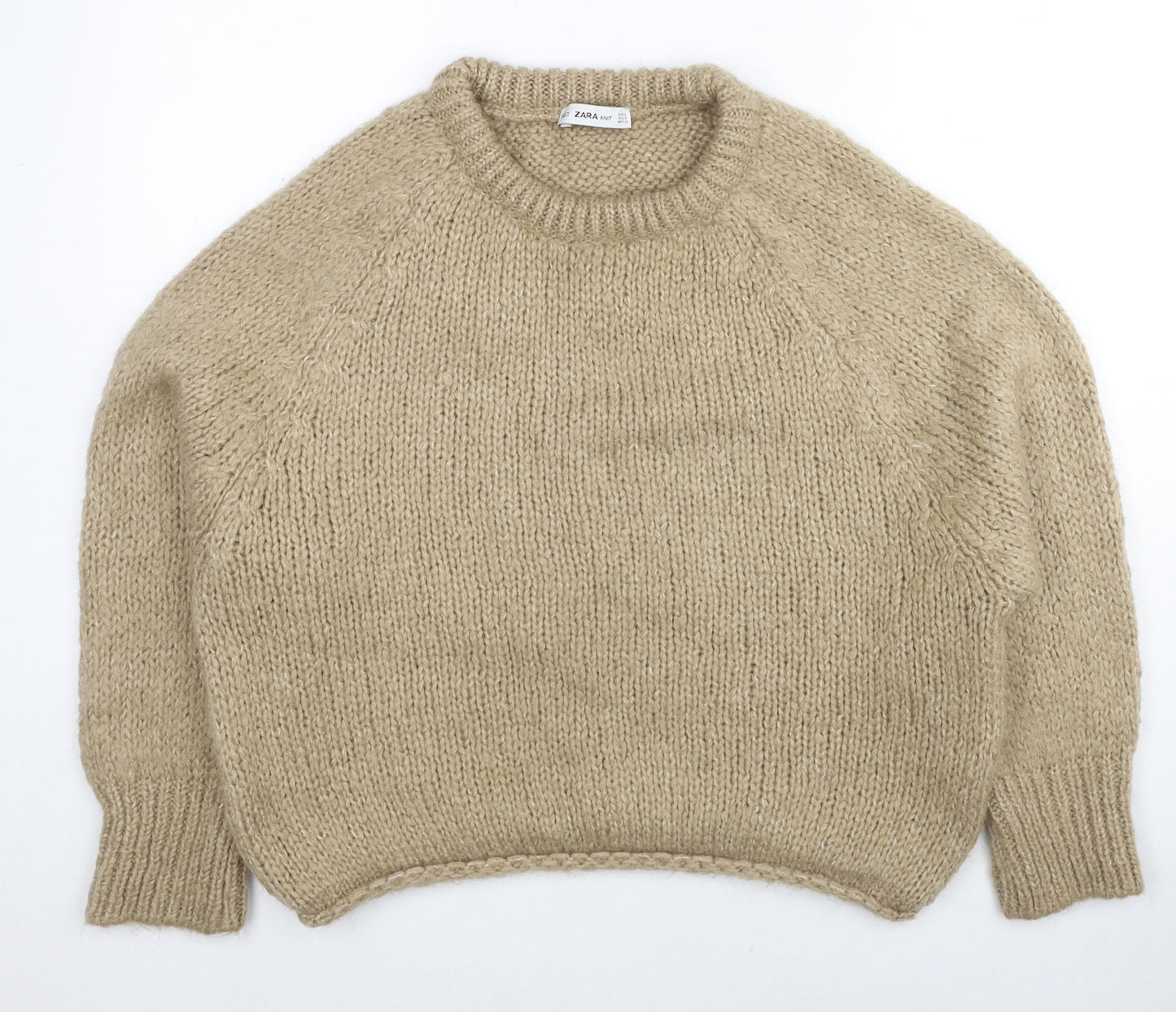 Zara Womens Beige Round Neck Acrylic Pullover Jumper Size S