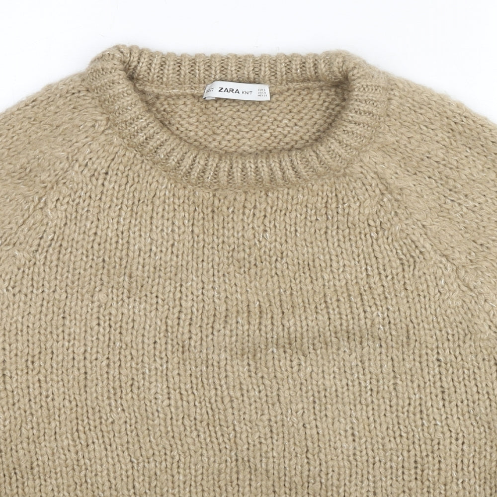 Zara Womens Beige Round Neck Acrylic Pullover Jumper Size S