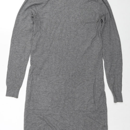 Good Luck Womens Grey Round Neck Viscose Tunic Jumper Size S - Size S-M