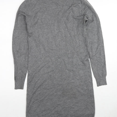 Good Luck Womens Grey Round Neck Viscose Tunic Jumper Size S - Size S-M