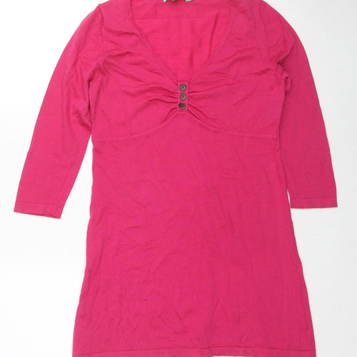 Boden Womens Pink V-Neck Cotton Tunic Jumper Size 12