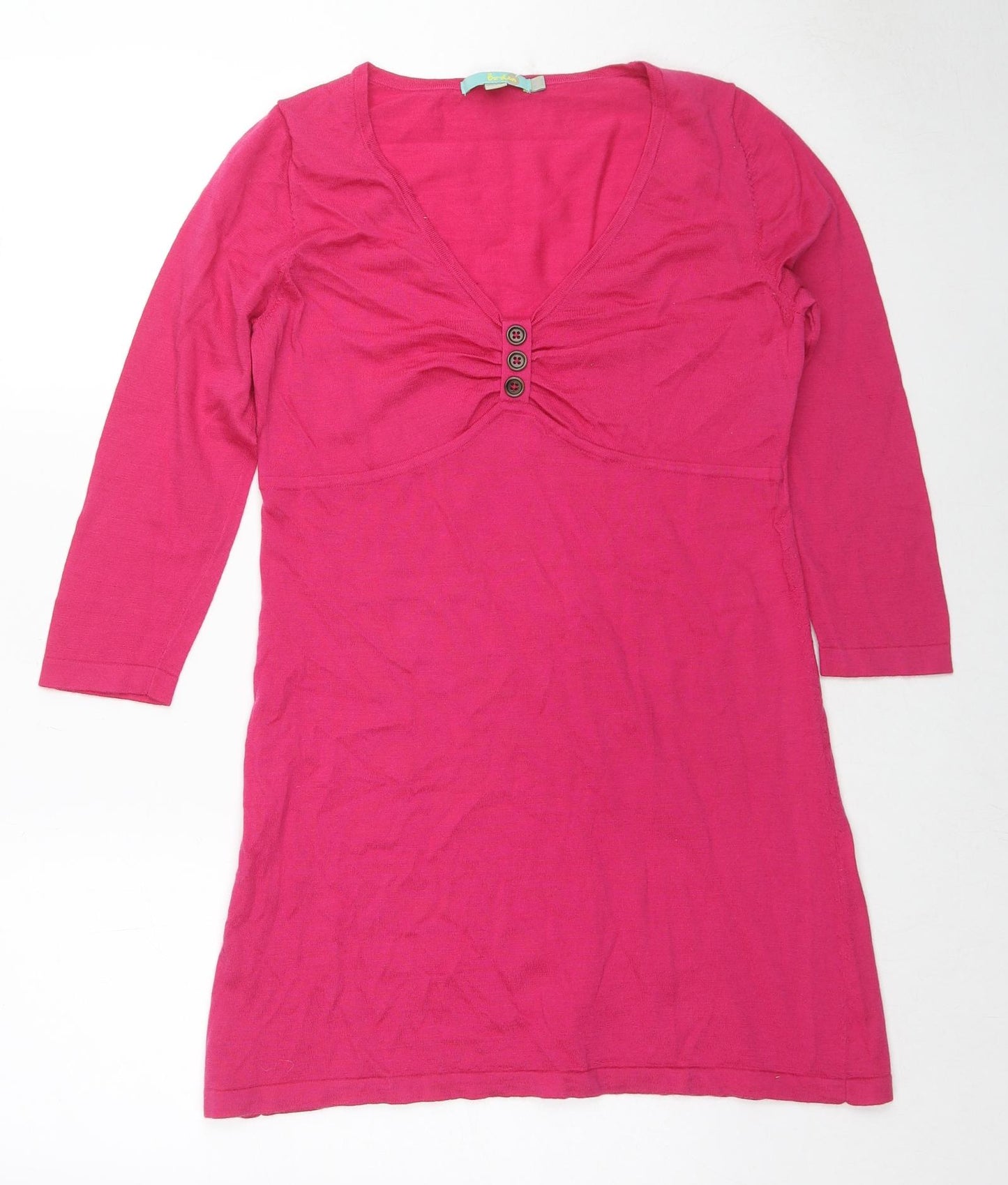 Boden Womens Pink V-Neck Cotton Tunic Jumper Size 12