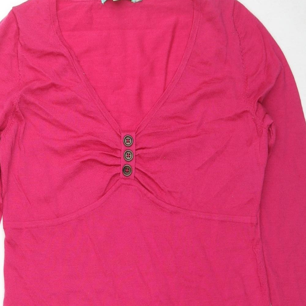 Boden Womens Pink V-Neck Cotton Tunic Jumper Size 12