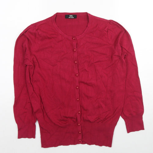 Marks and Spencer Womens Red Round Neck Viscose Cardigan Jumper Size 16