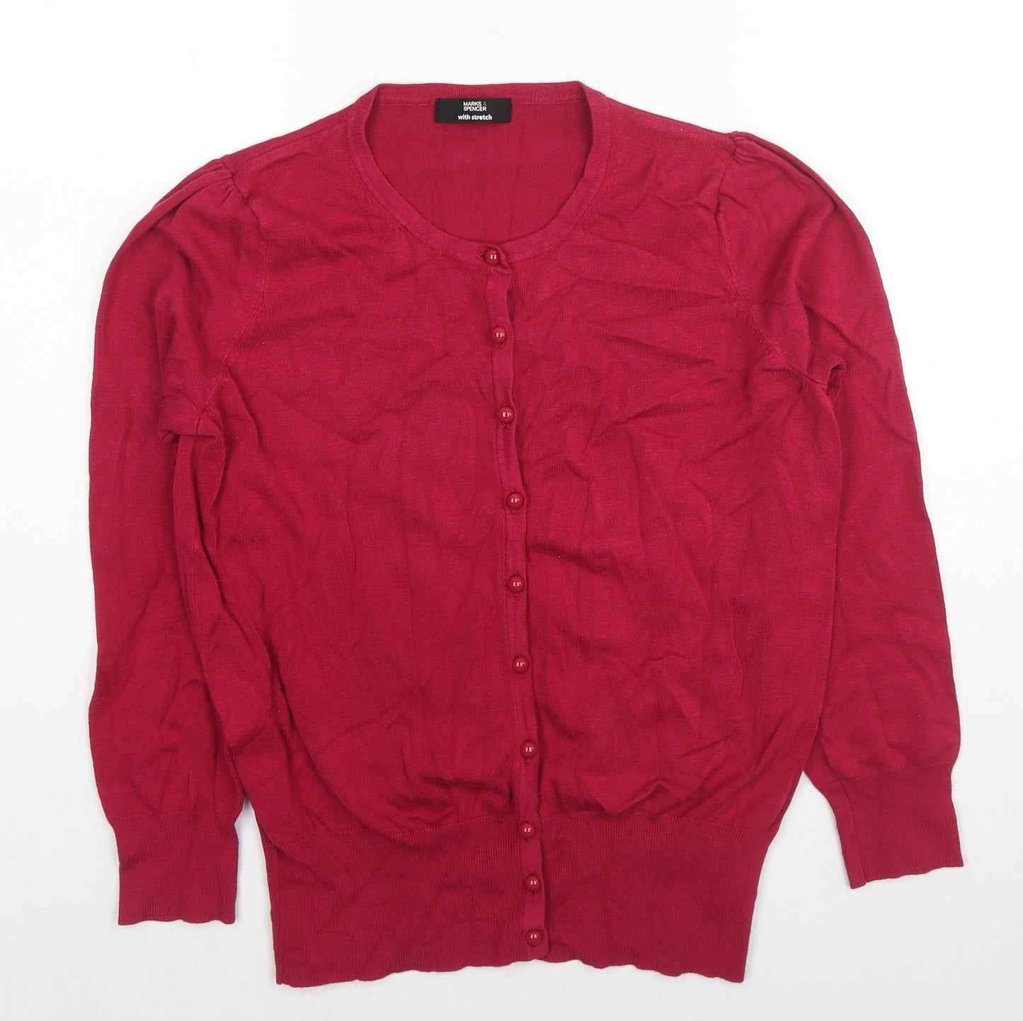 Marks and Spencer Womens Red Round Neck Viscose Cardigan Jumper Size 16