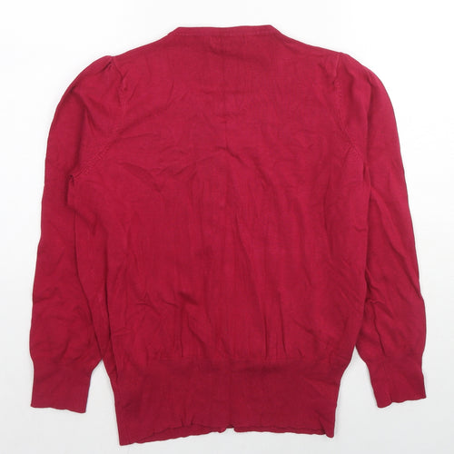 Marks and Spencer Womens Red Round Neck Viscose Cardigan Jumper Size 16