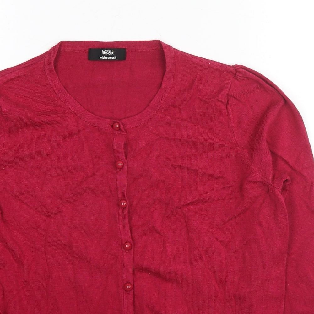 Marks and Spencer Womens Red Round Neck Viscose Cardigan Jumper Size 16