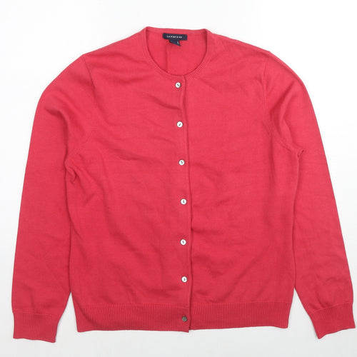 Lands' End Womens Red Round Neck Cotton Cardigan Jumper Size M