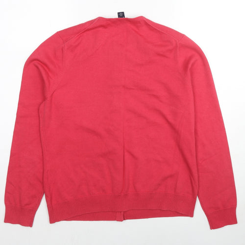 Lands' End Womens Red Round Neck Cotton Cardigan Jumper Size M