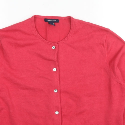 Lands' End Womens Red Round Neck Cotton Cardigan Jumper Size M