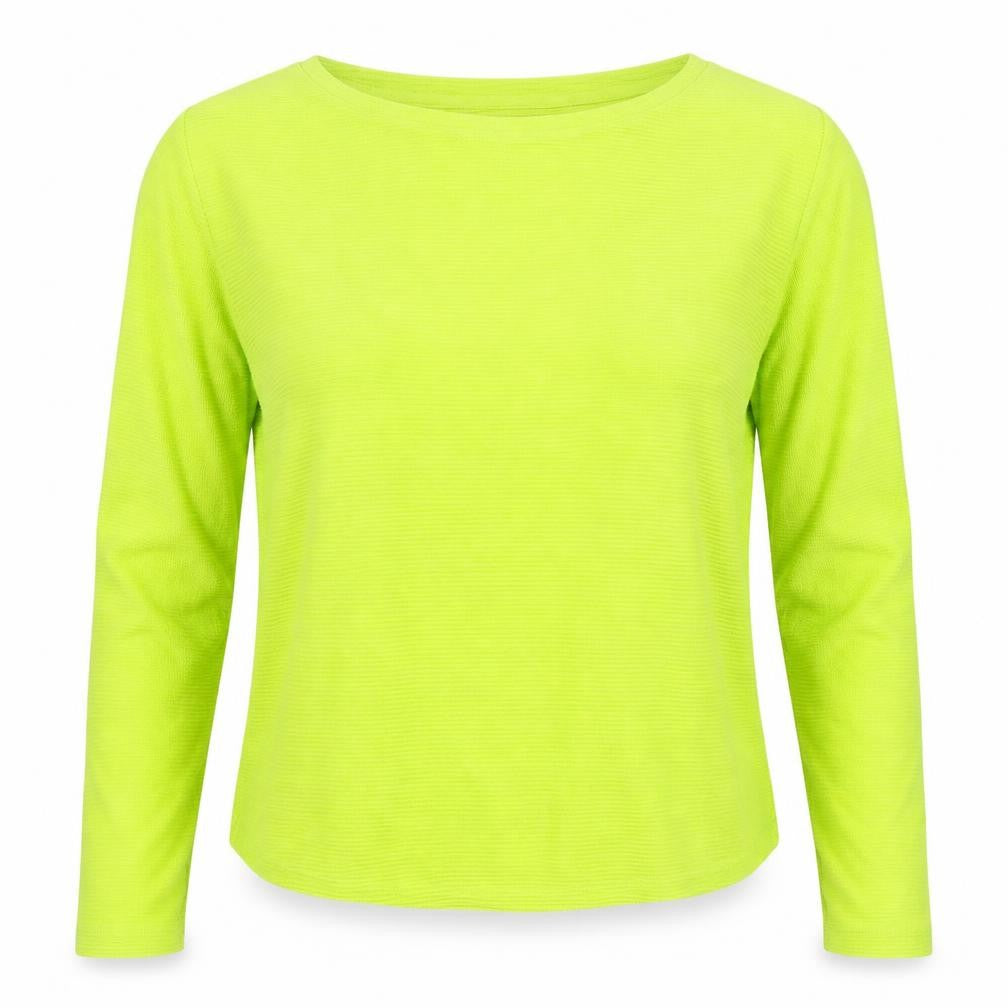 Front view of Oui women’s green round neck viscose jumper, size UK 8