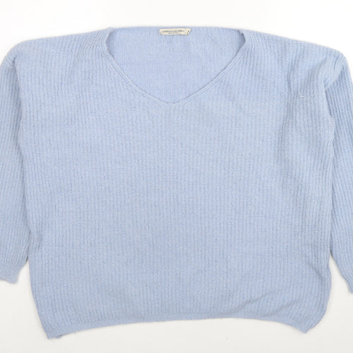 Vanessa Alexandra Womens Blue V-Neck Nylon Pullover Jumper Size M