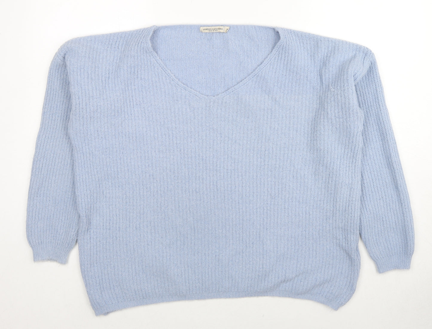 Vanessa Alexandra Womens Blue V-Neck Nylon Pullover Jumper Size M